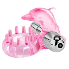 Inel pentru penis cu vibrator Dolphin Bullet Roz