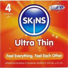 Cutia Skins Ultra Thin, format compact de 4 prezervative