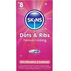 Cutia Skins Dots and Ribs, pachet de 8 prezervative
