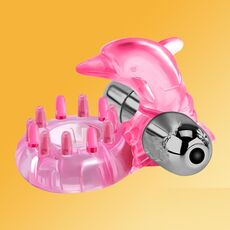 Inel pentru penis cu vibrator Dolphin Bullet Roz No.2 desen