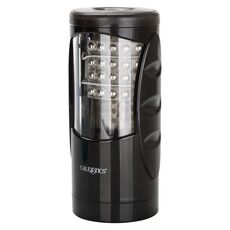 Masturbator cu bile si vibratie Ultimate Power Stroker CalExotics negru, vedere de ansamblu cu fereastra transparenta