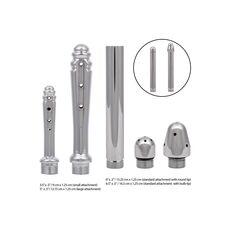 Sistem irigator intim cu furtun si 4 capete CalExotics argintiu, detaliu cap standard cu bulb