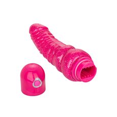 Vibrator flexibil cu sclipici Lady Boner CalExotics roz, detaliu textura striata