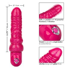 Vibrator Flexibil cu Sclipici Lady Boner CalExotics, Glitter Roz dimensiuni
