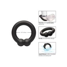 Inel penis din silicon lichid cu bilute Alpha Muscle Ring CalExotics negru, vedere laterala