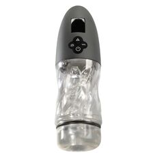 Masturbator automat transparent cu vibratie si suctiune Extreme Milker CalExotics, vedere de ansamblu cu manson vizibil
