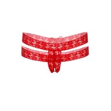 Chilot tanga crotchless cu dantela dubla Lucy Daring Intimates rosu, detaliu decupaj central