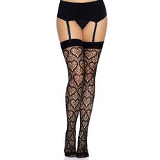 Ciorapi plasa cu model inimioare Leg Avenue negru, vedere din lateral
