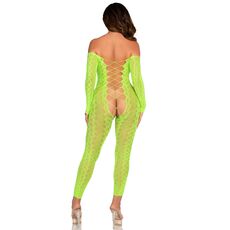 Body dres print sarpe Leg Avenue verde neon, vedere din fata cu decolteu adanc