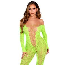 Body dres print sarpe Leg Avenue verde neon, vedere completa din fata