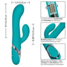 Vibrator Rabbit CalExotics Enchanted Lover, Turcoaz, 12 Vibratii, 4 Rotatii dimensiuni
