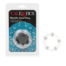 Inel penis din silicon cu bile metalice CalExotics transparent, vedere de ansamblu