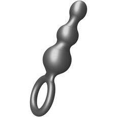 Bile anale din silicon cu finisaj metalizat The Stuffer ToyJoy gri, vedere de ansamblu cu inel tragere