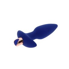 Dop anal vibrator The Sparkle ToyJoy albastru, vedere completa din fata, finisaj auriu rose la baza