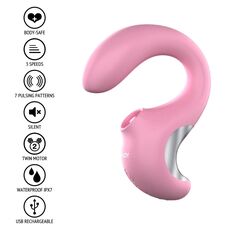 Vibrator clitoridian Twist ToyJoy roz, detaliu forma C cu suctiune