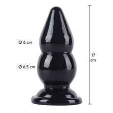 Dop anal dublu bulb Extreme Hidden Desire negru, infografic dimensiuni 17 cm lungime, 6 si 6.5 cm diametru