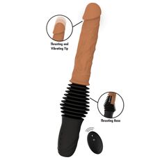 Vibrator realist cu dubla impingere Inferno Hidden Desire natural, vedere completa cu baza neagra tip burduf si telecomanda