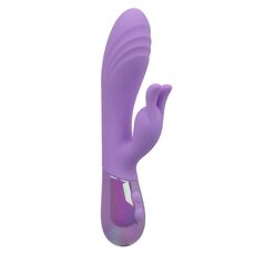 Vibrator rabbit Dual Bunny Aura CalExotics mov, vedere completa cu urechi de iepuras