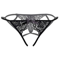 Chilot crotchless cu dantela si string Inez Daring Intimates negru, detaliu dantela scaloped