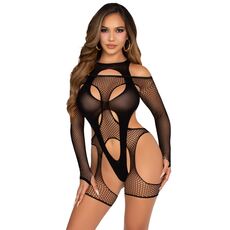 Body cu model portjartier si taieturi provocatoare, Leg Avenue - Negru, S-L