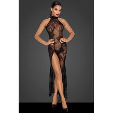Rochie lunga din tul cu broderie aspect floral, Noir Handmade - neagra