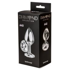LOLA, Plug anal mare din argint Diamond Clear Sparkle Large cu cristal transparent - 8 cm cutie