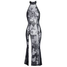 Rochie lunga din tul cu broderie aspect floral, Noir Handmade - neagra