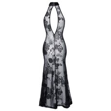 Rochie lunga din tul cu broderie aspect floral, Noir Handmade - neagra
