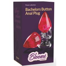 Plug anal Bachelors Button by ToyJoy, rosu, vedere frontala cu floarea reala conservata in rasina