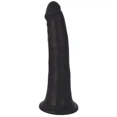 Dildo fin Thinz 8 inch by Curve, negru, vedere completa cu baza ventuza