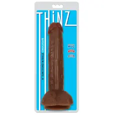 Dildo fin cu testicule Thinz 8 inch by Curve, maro, cutia originala 8 inch Slim Dong w/Balls Chocolate