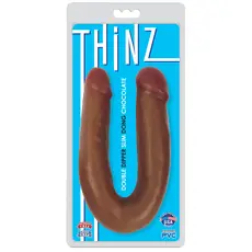 Dildo dublu fin Thinz Double Dipper by Curve, maro, cutia originala Double Dipper Slim Double Dong Chocolate