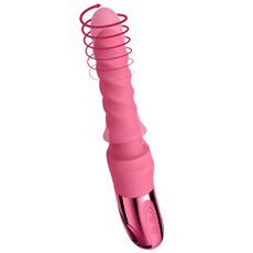 Vibrator rotativ cu impingere Swirl She.E.O, roz, vedere completa cu capul rotativ ilustrat
