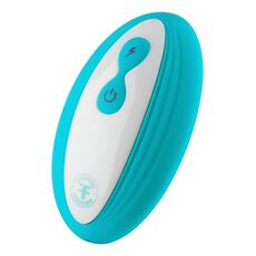 Vibrator rabbit cu rotatie si telecomanda Pirouette by Femme Funn, turcoaz, detaliu telecomanda cu buton turbo
