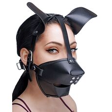 Masca Master Series "Pup Puppy Play Hood and Breathable Ball Gag" - Negru