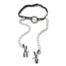Set Bondage Pipedream "O-Ring Gag with Nipple Clamps" - Negru - dimensiuni complete