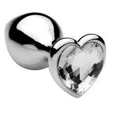 Plug anal metalic cu cristal transparent inima, vedere din unghi