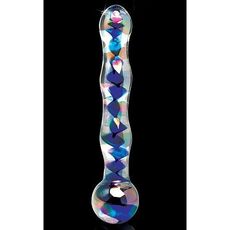 Dildo Sticla Icicles No 8 Albastru vedere laterala temperatura play forma penis