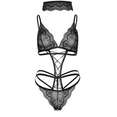 Set_Body Negru Dantela Leg Avenue