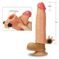 Prelungitor Penis cu Vibratii Lovetoy &raquo;Vibrating Silicone Extender&laquo; 18 cm - Natural