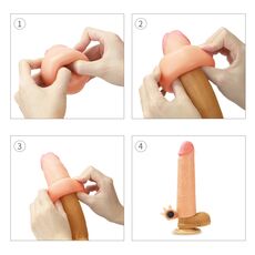 Prelungitor Penis cu Vibratii Lovetoy &raquo;Vibrating Silicone Extender&laquo; 19 cm - Natural