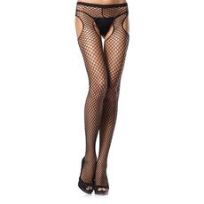 Dres plasa Leg Avenue negru ochiuri mari vedere completa, decupatura vizibila, elastic talie