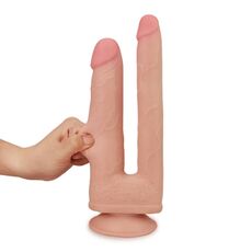 Dildo Dublu Lovetoy "Skinlike Soft" 22,35 cm - Natural##