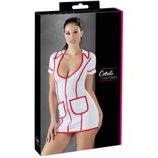 Costumatie Asistenta Medicala, Cottelli Collection, rochie alba cu fermoar rosu#