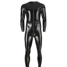 Salopeta Latex Barbati,jumpsuit cu fermoar,neagra