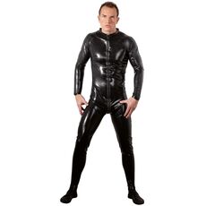 Salopeta Latex Barbati,jumpsuit cu fermoar,neagra