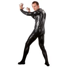 Salopeta Latex Barbati,jumpsuit cu fermoar,neagra