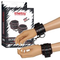 Catuse Fetish Bondage, piele neagra, cusaturi rosii - vedere frontala