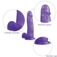 Dildo realist Jelly Purple Violet - vedere laterala ventuza baza