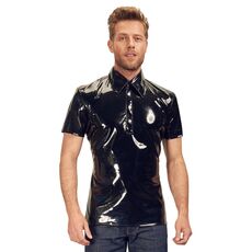 Camasa Latex Look pentru Barbati Black Level - Negru - vedere frontala